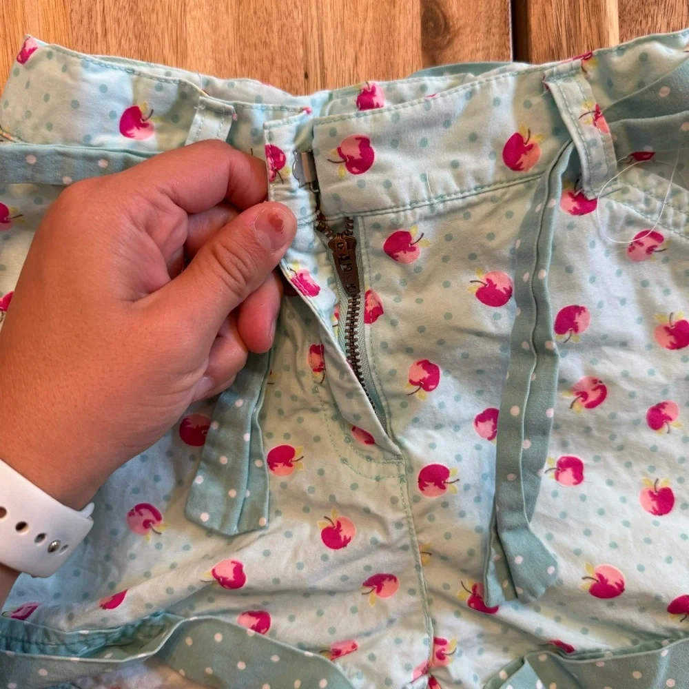 Gymboree Girls Light Blue Apple Polka Dot Cotton Shorts Size 7‎ Adjustable Waist